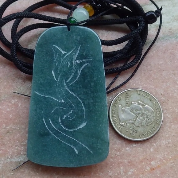 GRADE A Burmese Jadeite Jade Dragon & Kwan Yin Bodhisattva Hand Carved Pendant - Picture 6 of 12